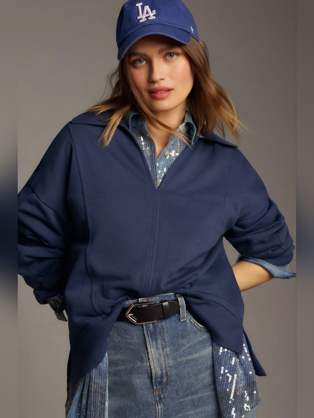Anthropologie x Pilcro Navy Blue V-nexk Johnny Collared Pullover Sporty Sweater